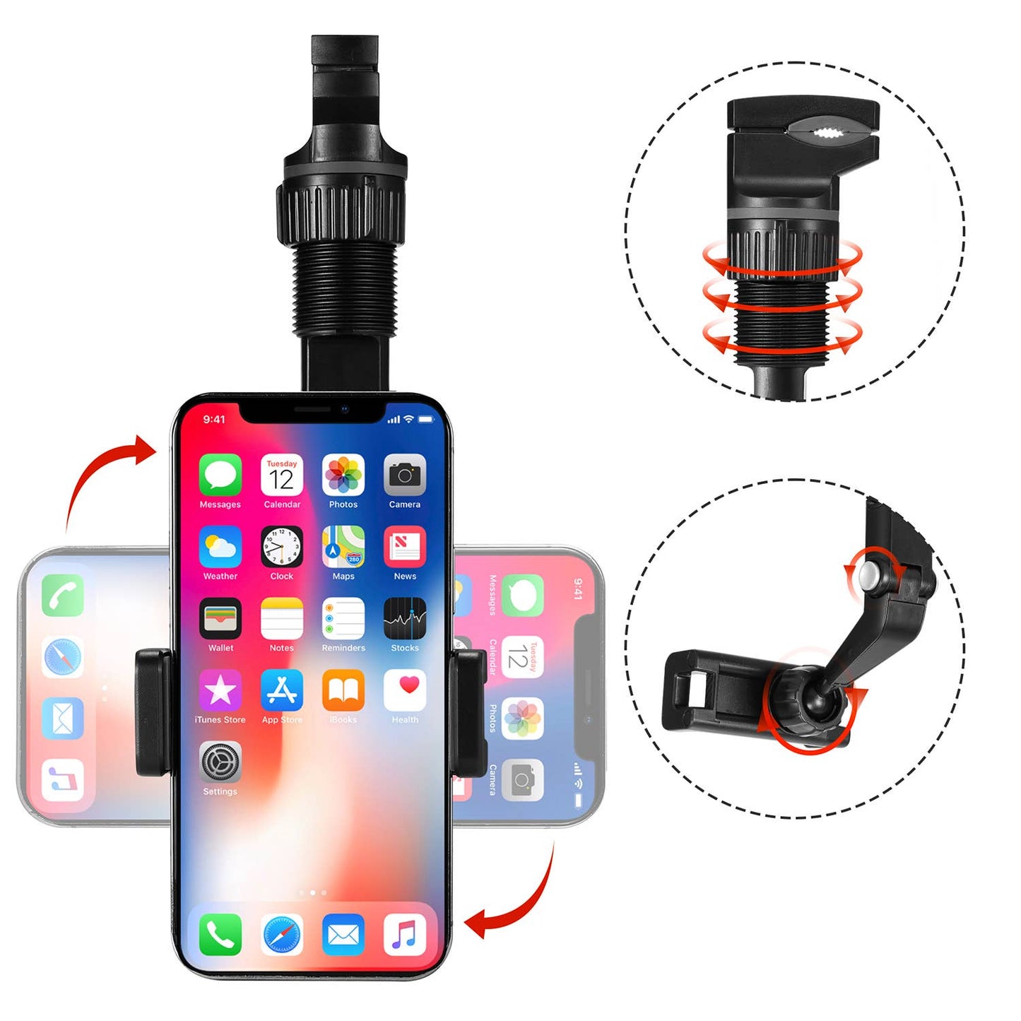 360 degree Car Mount for Smartphones-Black with Retail Pack